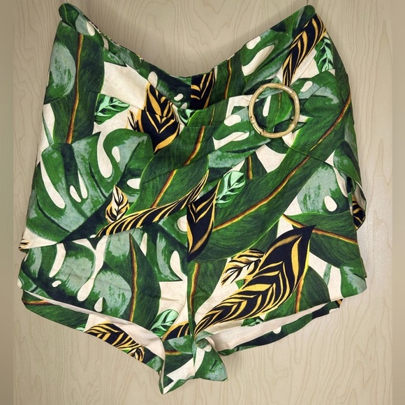 FARM Rio Green Leaf Print Linen Women Skort
